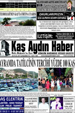 KAŞ AYDIN HABER - 06.09.2017 Manşeti