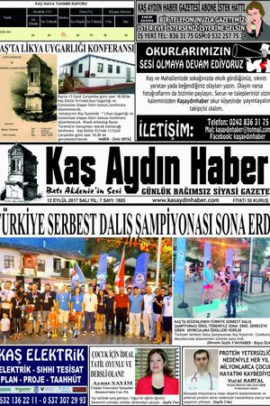 KAŞ AYDIN HABER - 12.09.2017 Manşeti