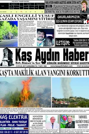 KAŞ AYDIN HABER - 13.09.2017 Manşeti