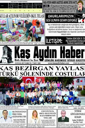 KAŞ AYDIN HABER - 15.09.2017 Manşeti