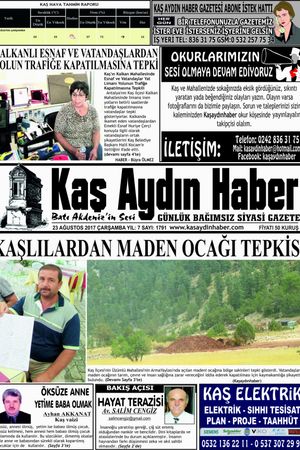 KAŞ AYDIN HABER - 23.08.2017 Manşeti