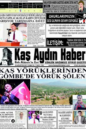 KAŞ AYDIN HABER - 25.08.2017 Manşeti