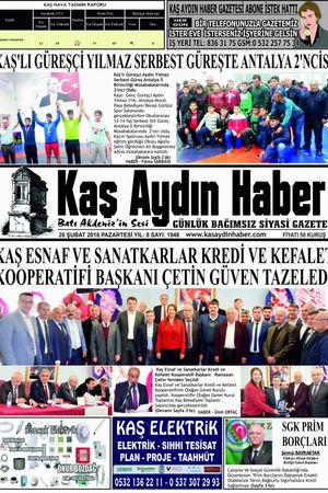 KAŞ AYDIN HABER - 26.02.2018 Manşeti