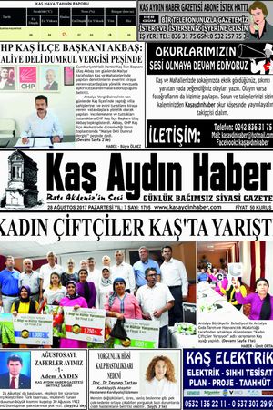 KAŞ AYDIN HABER - 28.08.2017 Manşeti