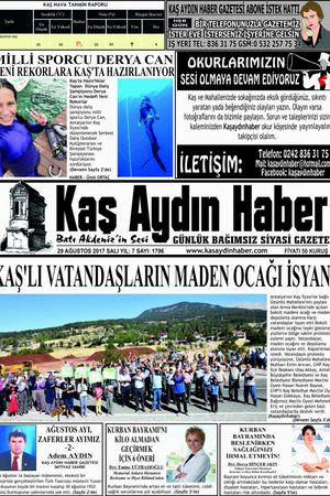 KAŞ AYDIN HABER - 29.08.2017 Manşeti