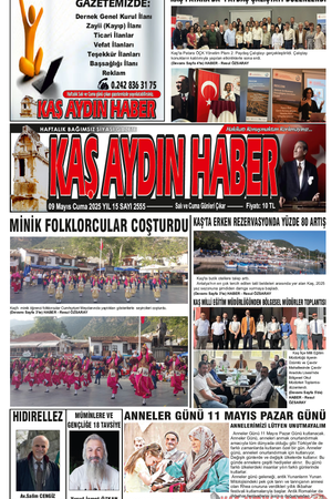 9 Mayıs Cuma 2025 YIL  15 SAYI 2555