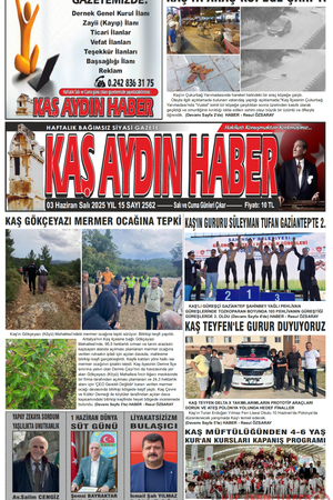 3 Haziran Salı 2025 YIL 15 SAYI 2562